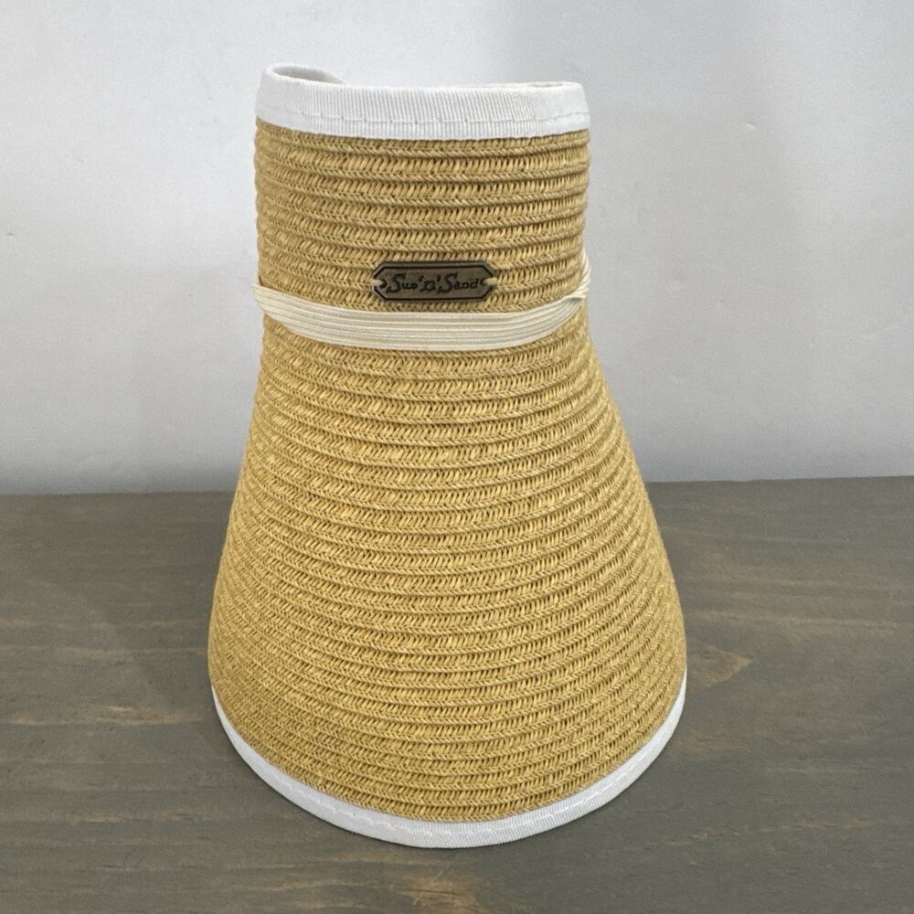 Sun n Sand Womens One Size Beige/White Travel Roll Up Wide Brim Sun Visor Hat
